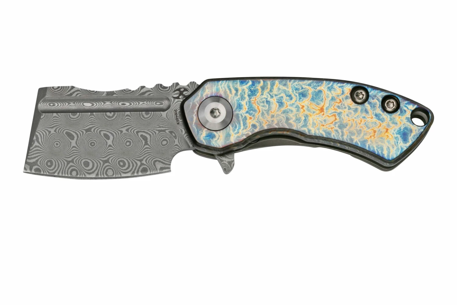 Kansept Mini Korvid K3030A2 Damascus, Lightning Strike Titanium Navaja, Diseño Justin Koch 1 Kansept Mini Korvid K3030A2 Damascus, Lightning Strike Titanium Navaja, Diseño Justin Koch