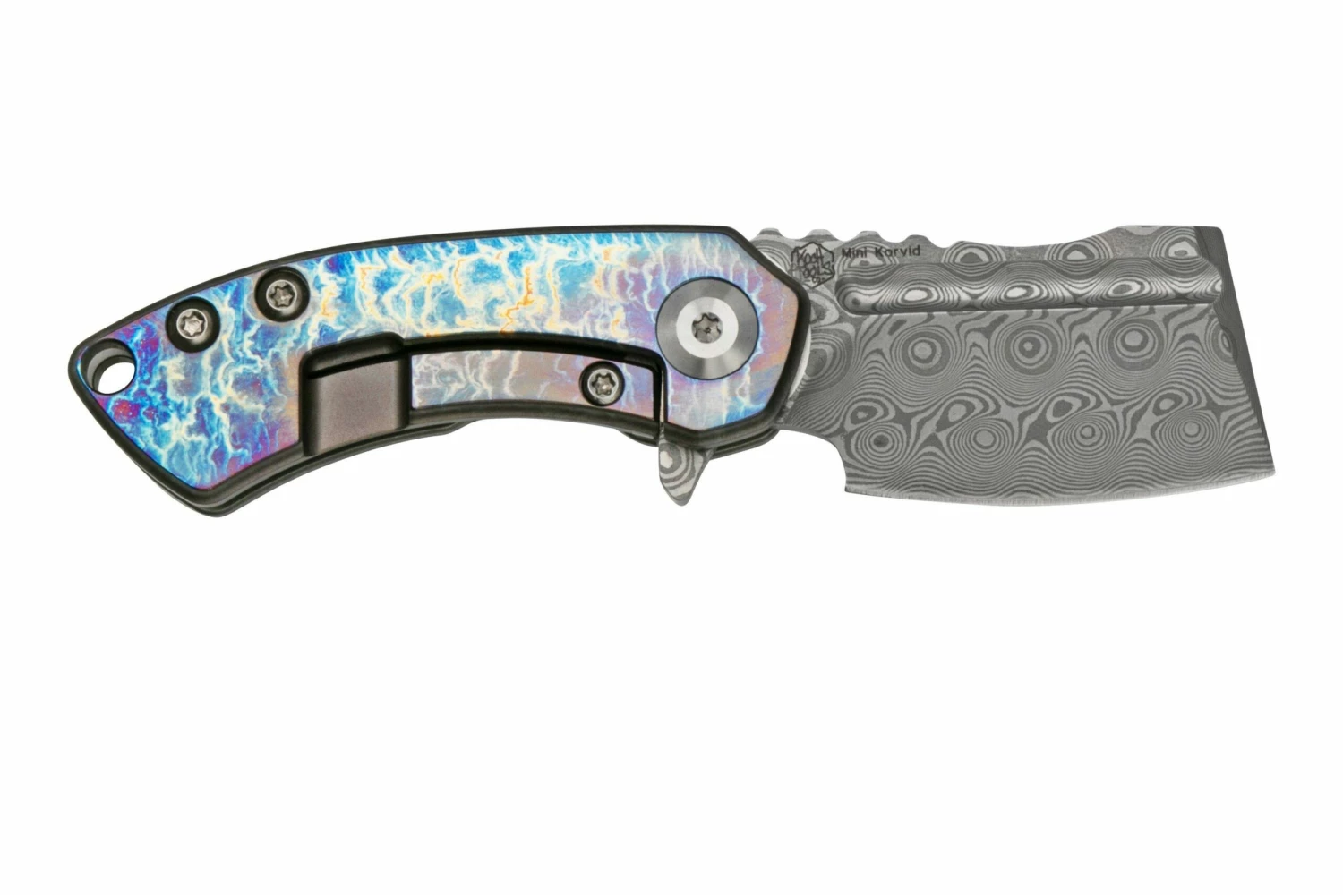 Kansept Mini Korvid K3030A2 Damascus, Lightning Strike Titanium Navaja, Diseño Justin Koch 2 Kansept Mini Korvid K3030A2 Damascus, Lightning Strike Titanium Navaja, Diseño Justin Koch - Imagen 2